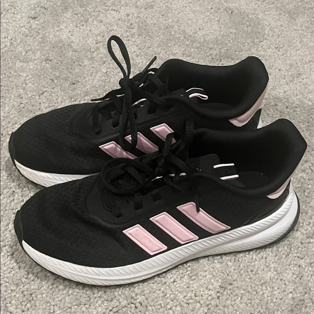 Adidas Women's Black Sneakers with Pink Stripes